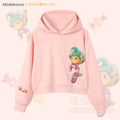 MODAKAWA X INVERTOUCH_ART Niedlicher Weihnachtsbienen-Hoodie Modakawa Cropped Cotton Hoodie - Pink A - 3XL - image 10