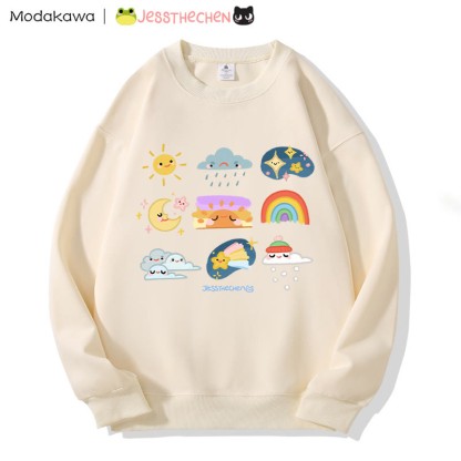 MODAKAWA X jessthechen Sweatshirt mit Wetterprint und Rundhalsausschnitt - Apricot - 3XL - image 3