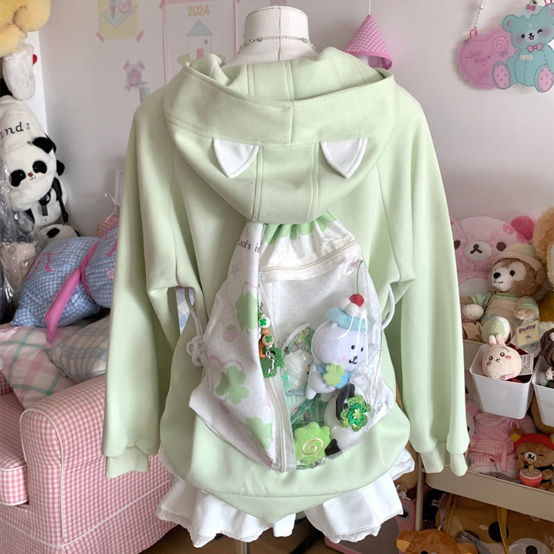 Kapuzenpullover mit Reißverschluss und vierblättrigem Kleeblatt und Bärenstickerei - image 3