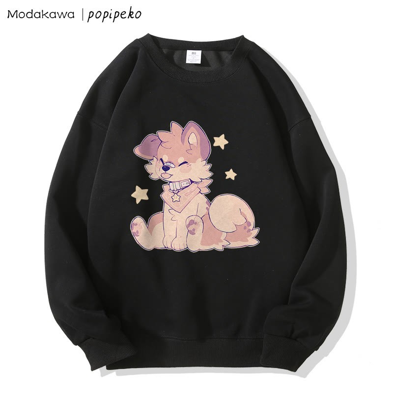 MODAKAWA X popipeko Sweatshirt mit Welpenprint und Rundhalsausschnitt - Black - 5XL - image 3
