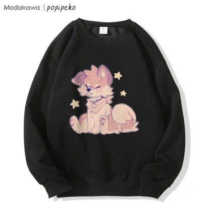 MODAKAWA X popipeko Sweatshirt mit Welpenprint und Rundhalsausschnitt - Black - 5XL - image 3
