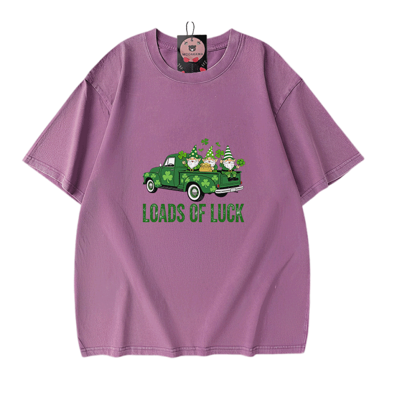 VIEL GLÜCK St. Pakrit's Day Glücksgrafik Modakawa Vintage gewaschenes T-Shirt aus 100% Baumwolle - Purple - 5XL - image 6