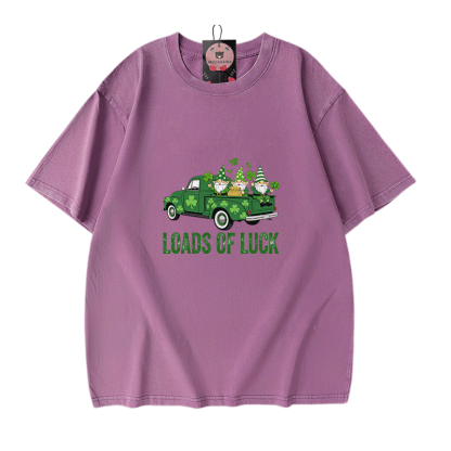 VIEL GLÜCK St. Pakrit's Day Glücksgrafik Modakawa Vintage gewaschenes T-Shirt aus 100% Baumwolle - Purple - 5XL - image 6