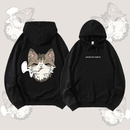 MODAKAWA Smoking Cat Grafik Streetwear Pullover Hoodie - Black - 5XL - image 4