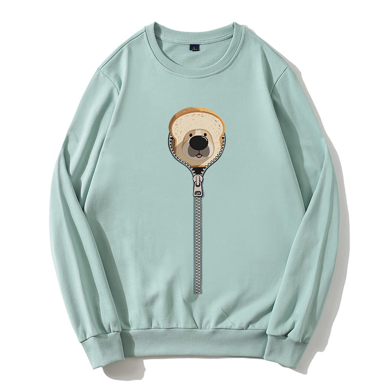 Sweatshirt mit rundem Kragen und Reißverschluss und Brothund-Grafik - Grün - 5XL - image 4