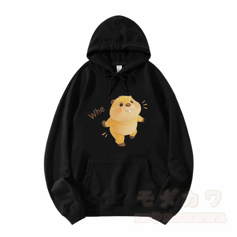 WHE Capybara Graphic Modakawa Loose Cotton-Blend Hoodie - Schwarz - 5XL - image 3