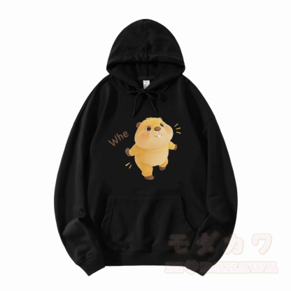WHE Capybara Graphic Modakawa Loose Cotton-Blend Hoodie - Schwarz - 5XL - image 3