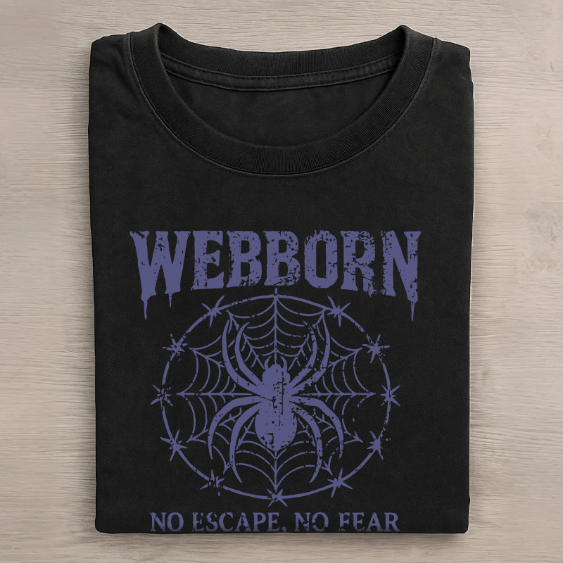 WEBBORN Spider Grafik Unisex Vintage gewaschenes T-Shirt - Schwarz - 5XL - image 3