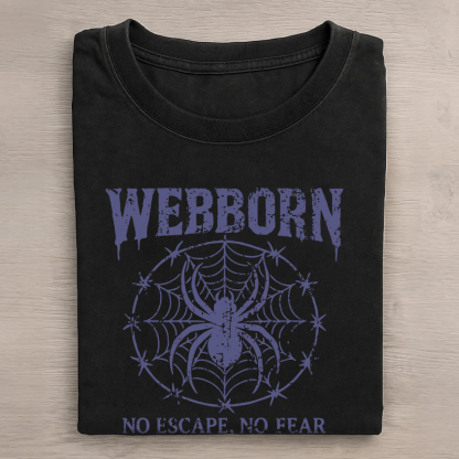 WEBBORN Spider Grafik Unisex Vintage gewaschenes T-Shirt - Schwarz - 5XL - image 3