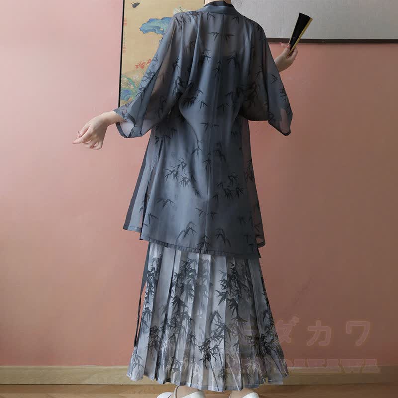 Vintage-Tintenmuster-Top, transparenter Morgenmantel, Faltenrock, passendes Outfit - image 8