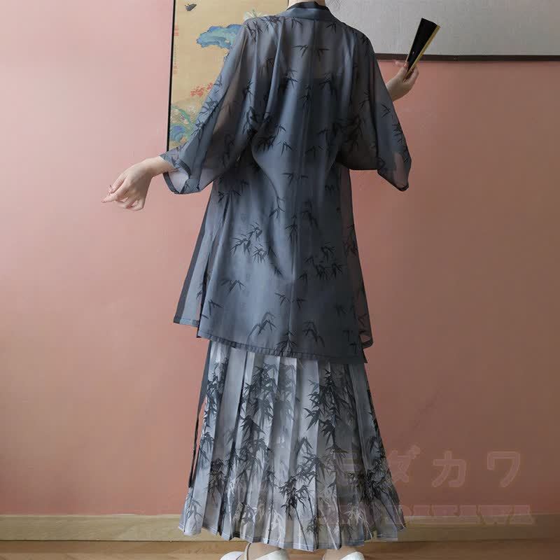 Vintage-Tintenmuster-Top, transparenter Morgenmantel, Faltenrock, passendes Outfit - image 8