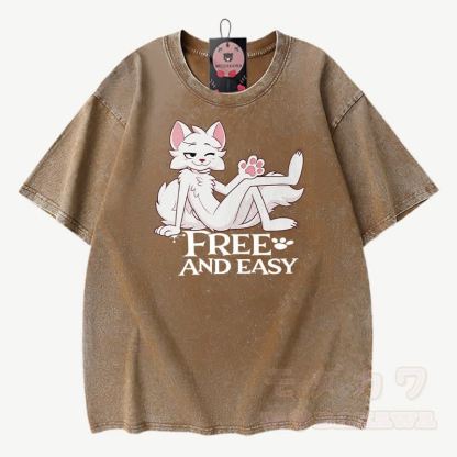 FREE AND EASY: Anime-Fuchs-Grafik, Modakawa Vintage-Waschung, 100 % Baumwolle, T-Shirt - Braun - 3XL - image 3
