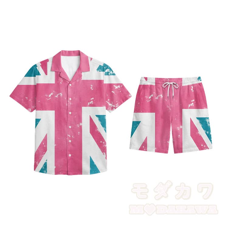 Bedrucktes Modakawa Hemd & Shorts Urlaubsset - Pink B - 5XL - image 14