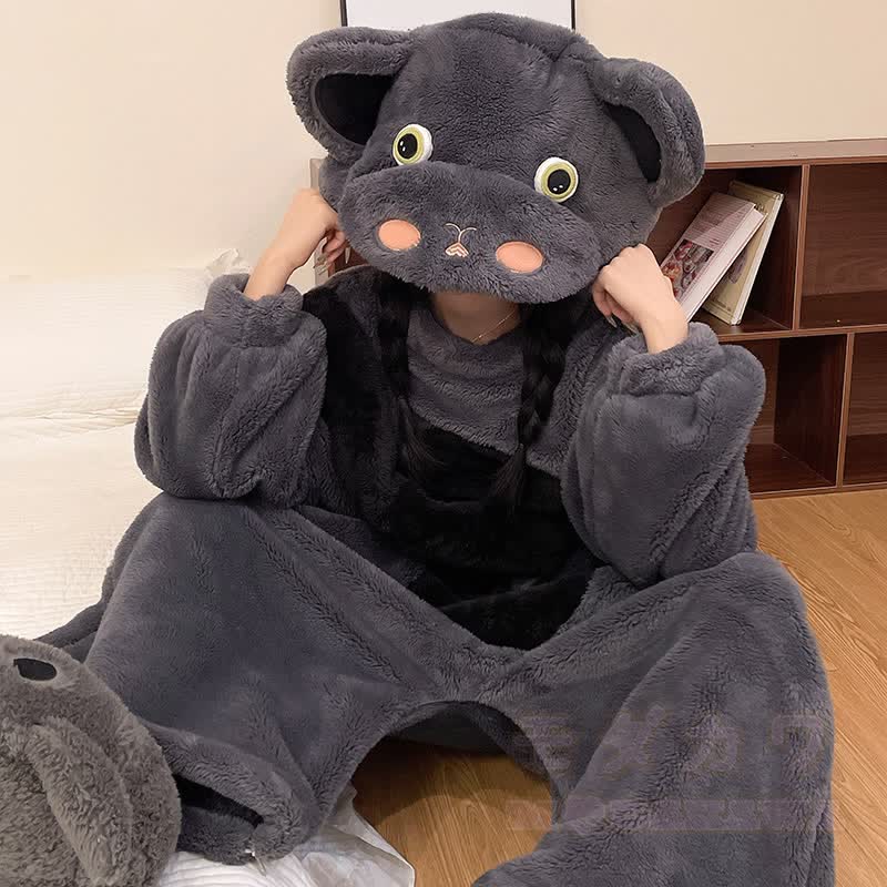 Nilpferd-Plüsch-Kapuzen-Einteiler-Schlafanzug - image 5