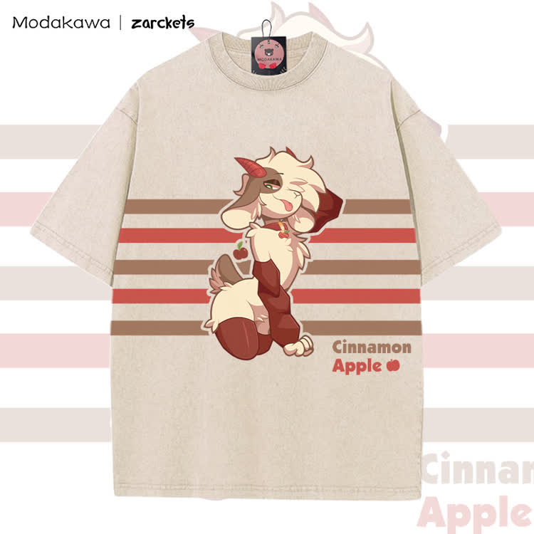 MODAKAWA X zarckets CINNAMON APPLE Goat Graphic Vintage Washed T-Shirt - Apricot - 5XL - image 3