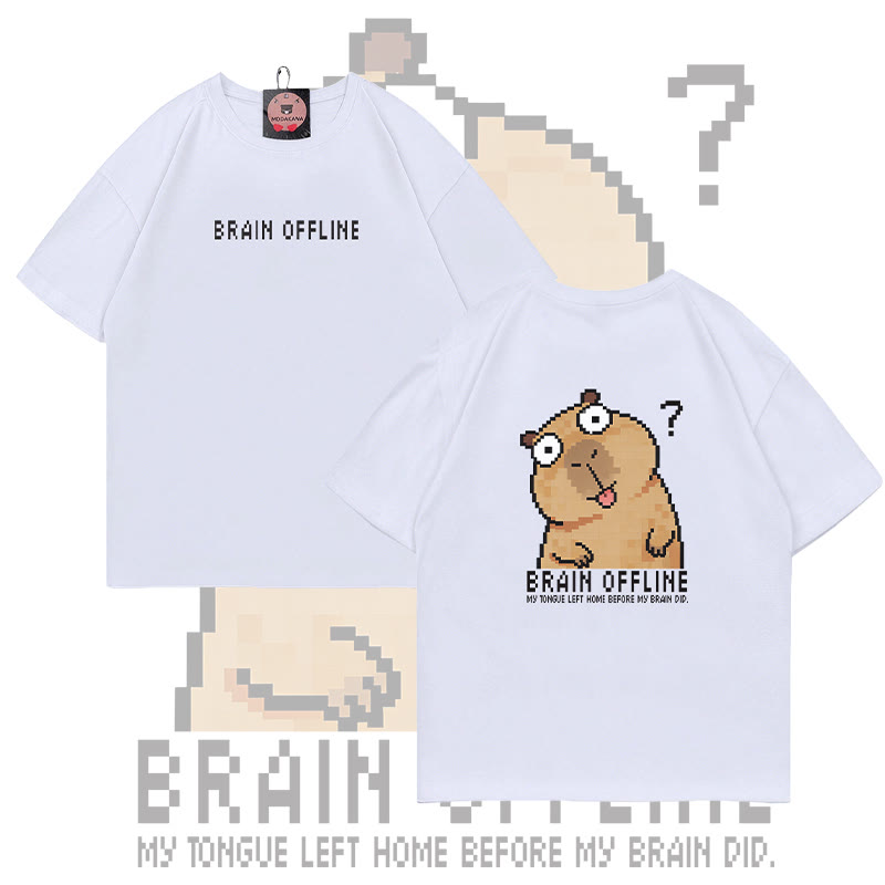 Modakawa T-Shirt aus 100 % Baumwolle mit verwirrtem Wasserschwein-Motiv - White - 5XL - image 3