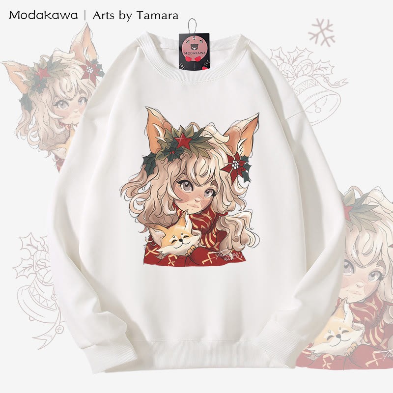 MODAKAWA X Arts by Tamara Fox Girl Weihnachtsmotiv Unisex Sweatshirt - White - 5XL - image 3
