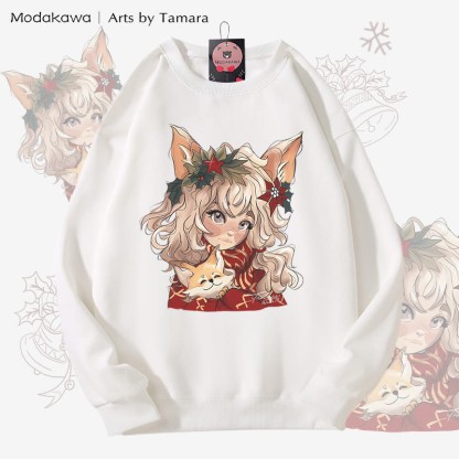 MODAKAWA X Arts by Tamara Fox Girl Weihnachtsmotiv Unisex Sweatshirt - White - 5XL - image 3