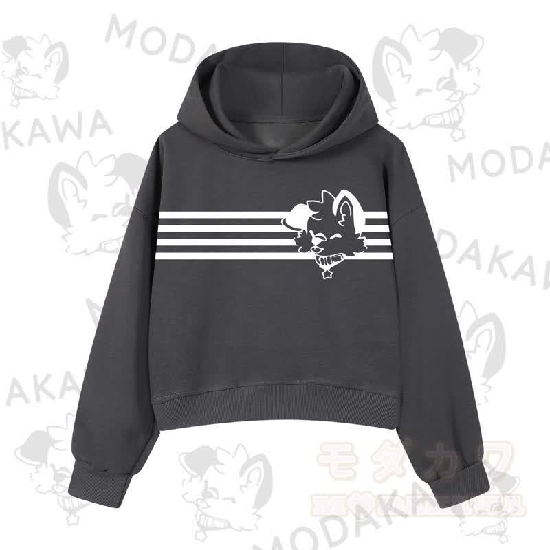 Modakawa Baumwoll-Hoodie mit Hunde-Grafikstreifen - Dunkelgrau B - 3XL - image 7