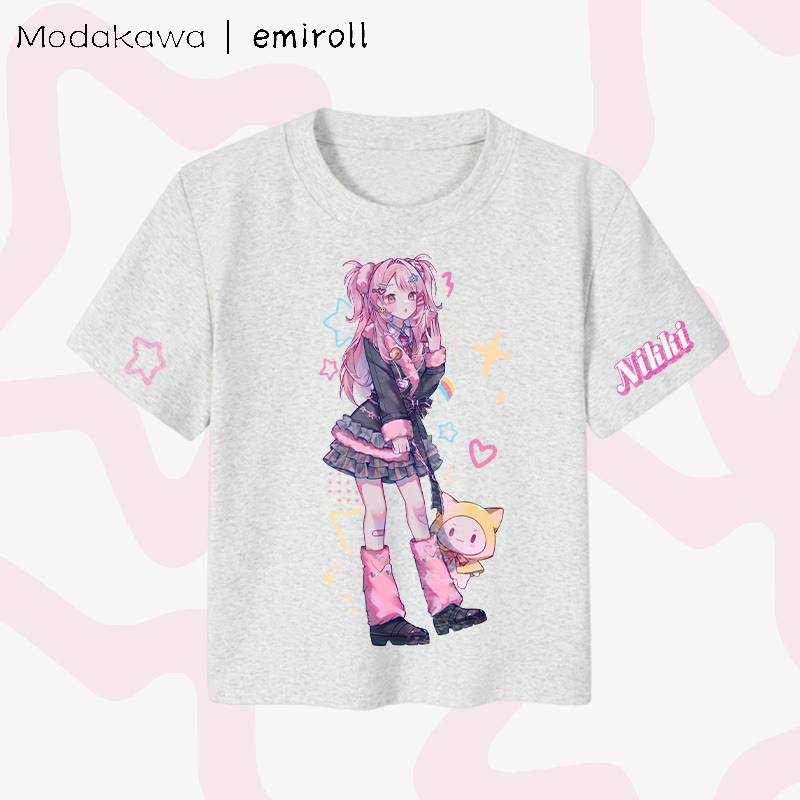 MODAKAWA X emiroll Nikki Graphic Damen Cropped T-Shirt, 92 % gekämmte Baumwolle - Grey - XL - image 2