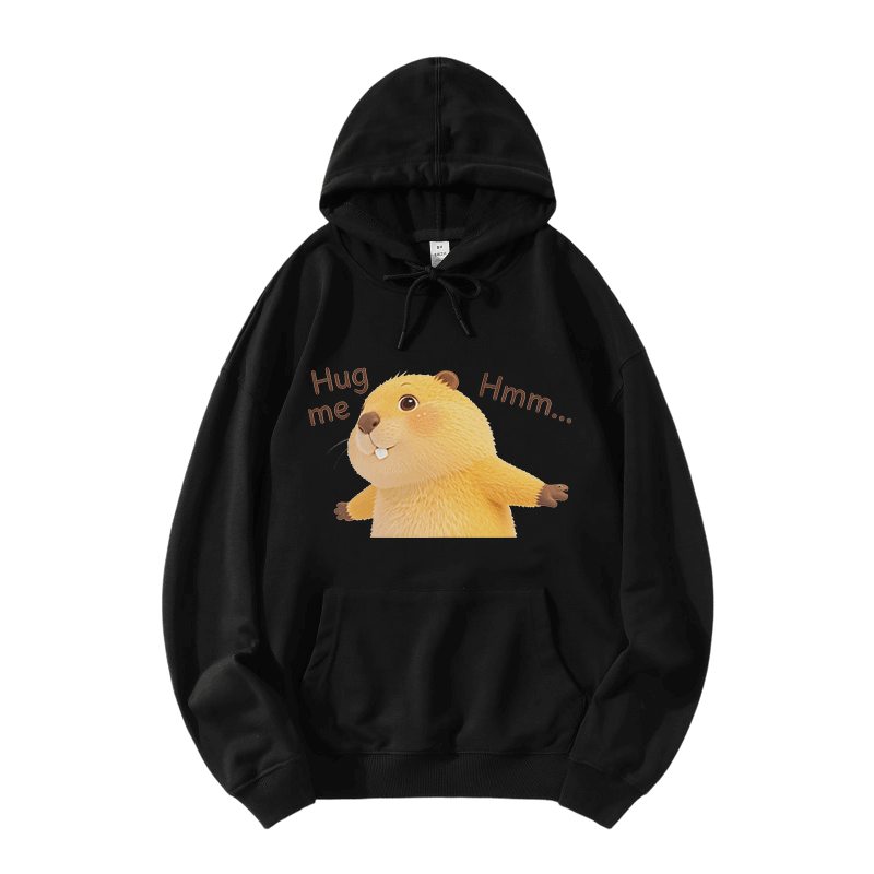 HUG ME Capybara Grafik Modakawa Loose Baumwoll-Mischgewebe-Hoodie - Black - 5XL - image 3