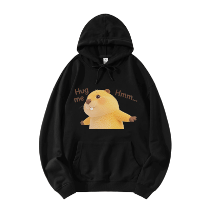 HUG ME Capybara Grafik Modakawa Loose Baumwoll-Mischgewebe-Hoodie - Black - 5XL - image 3