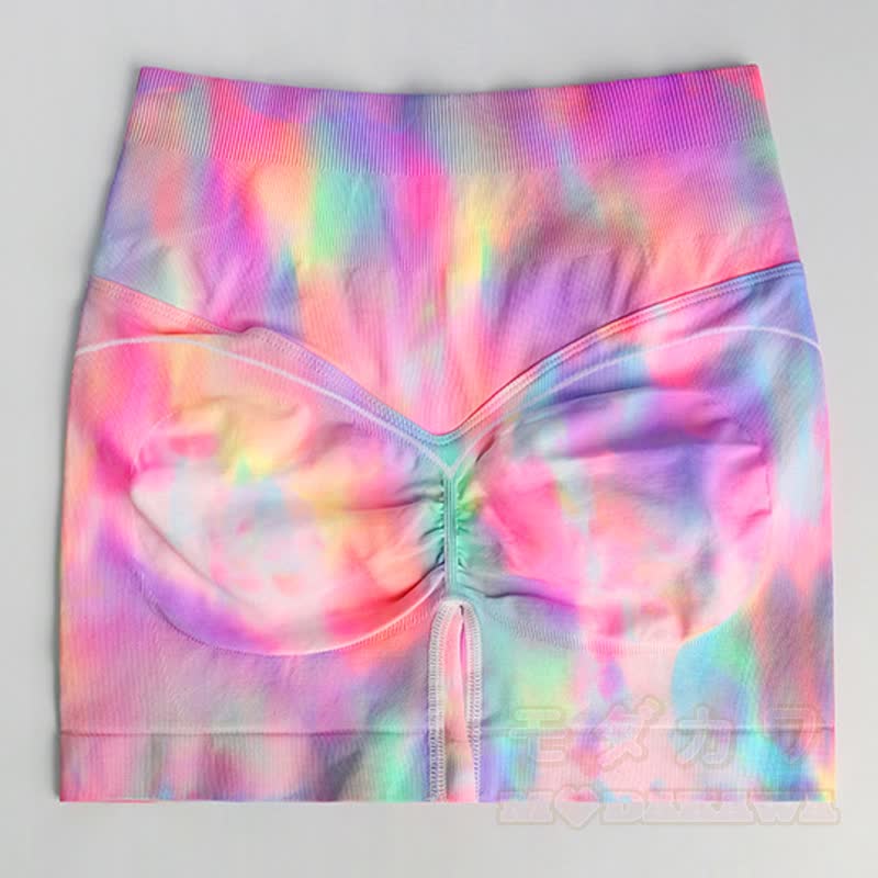 Aurora Print Mesh Crop Tank Top High Waist Yoga Shorts Zweiteiliges Set - image 6