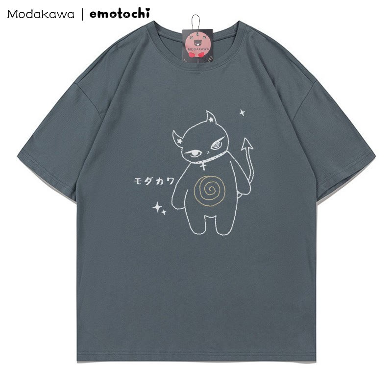 MODAKAWA X emotochi Demon Kitty Print T-Shirt - Grey - 5XL - image 5