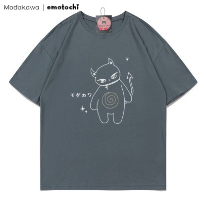 MODAKAWA X emotochi Demon Kitty Print T-Shirt - Grey - 5XL - image 5