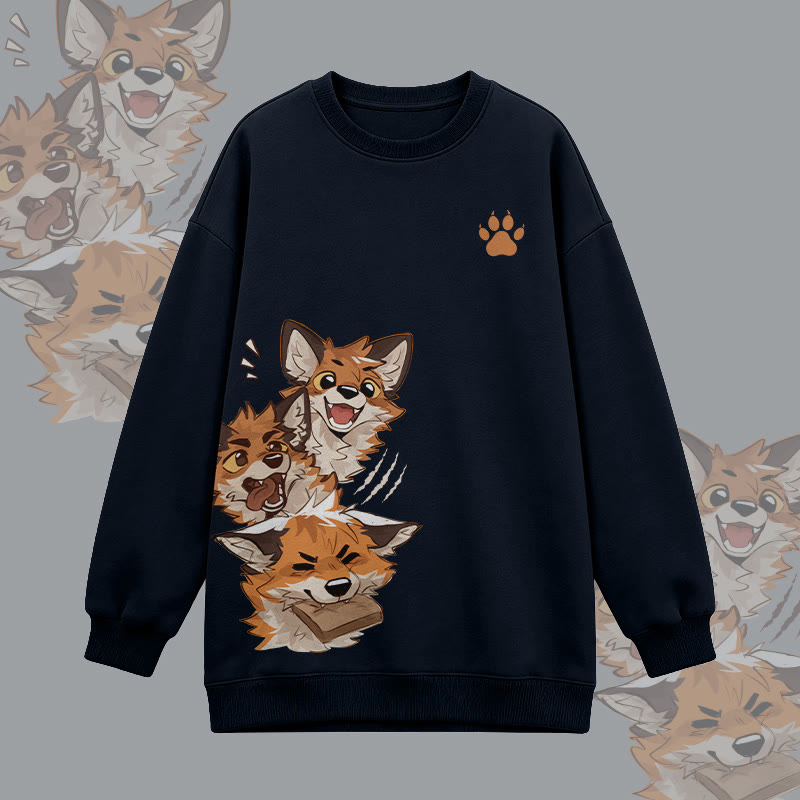 MODAKAWA X atka Lustiges Fuchs-Grafik-Sweatshirt mit Rundhalsausschnitt, Oversize-Aufdruck - Black - 3XL - image 5