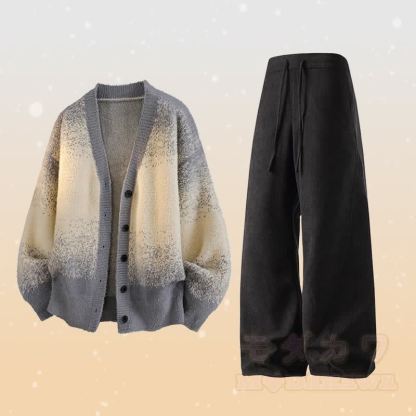 Zweiteiliger Cardigan mit Farbverlauf, Strickjacke, Hosen mit Taschen - Satz C - 3XL - image 3