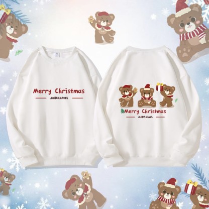 MODAKAWA Unisex-Sweatshirt mit drei Weihnachtsbären-Motiv - White - 5XL - image 4