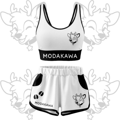 Hirsch-Grafik Crop Tank Top Sport Shorts Bikini Modakawa passendes Outfit - White Set - 5XL - image 13