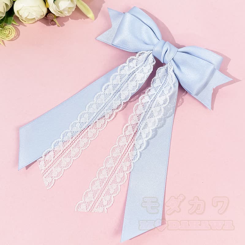 Süßes Mädchen Haarspange aus Spitze, Satin, langem Bänder und Schleife - Blau - image 8