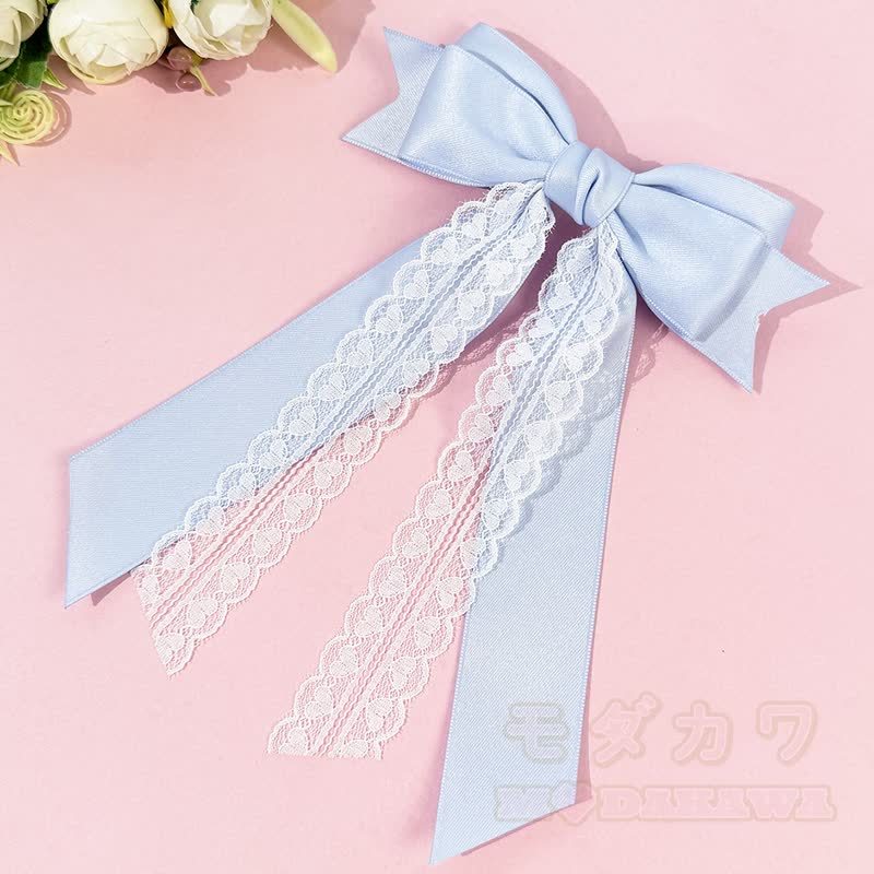 Süßes Mädchen Haarspange aus Spitze, Satin, langem Bänder und Schleife - Blau - image 8