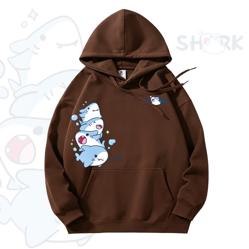 MODAKAWA Kapuzenpullover mit niedlichem Hai-Motiv und Fleece-Futter - Brown - 3XL - image 6