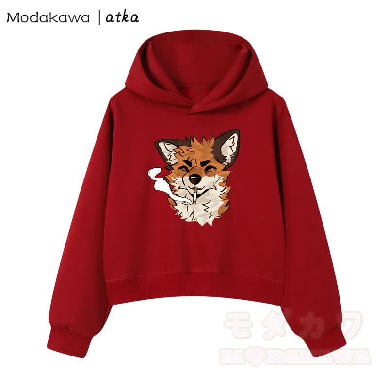MODAKAWA X atka Cool Fox Graphic Cropped Cotton Hoodie - Rot - 3XL - image 11