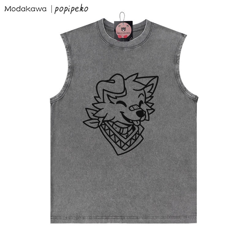 Lächelndes Welpe Bandana Grafik Unisex Vintage gewaschenes ärmelloses T-Shirt - Grau - 2XL - image 3