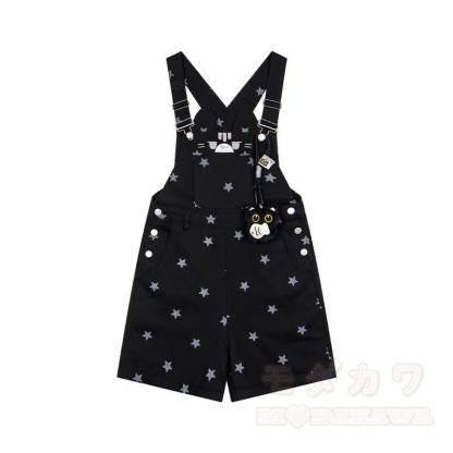 Kawaii-Katzen- und Sternenmuster-Jeans-Latzhose - Schwarz - XL - image 3