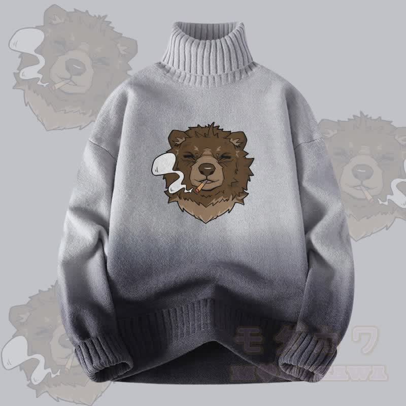 MODAKAWA Smoking Bear Farbverlauf-Strick-Rollkragenpullover - Grau - 4XL - image 3