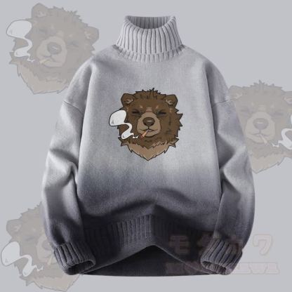 MODAKAWA Smoking Bear Farbverlauf-Strick-Rollkragenpullover - Grau - 4XL - image 3