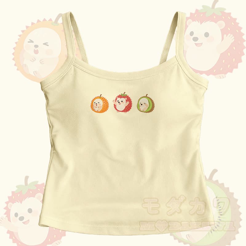 Modakawa Cami Top mit Frucht-Igel-Grafik - Gelb - One Size - image 5