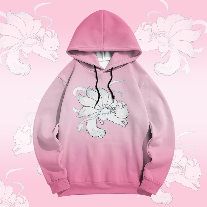 MODAKAWA Pullover-Hoodie mit Farbverlauf und Allover-Print eines neunschwänzigen Fuchses - Pink - 6XL - image 3
