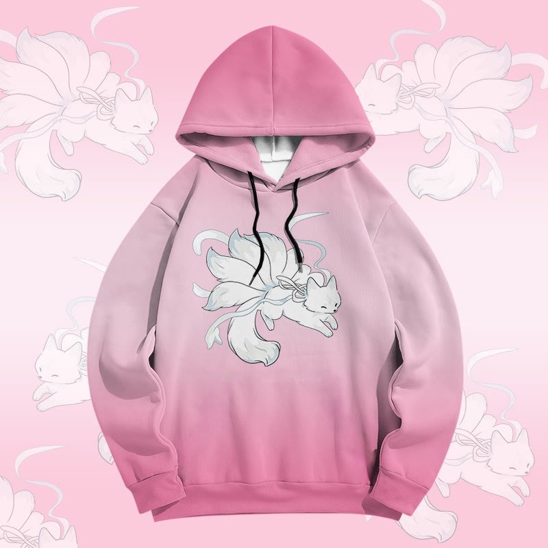 MODAKAWA Pullover-Hoodie mit Farbverlauf und Allover-Print eines neunschwänzigen Fuchses - Pink - 6XL - image 3