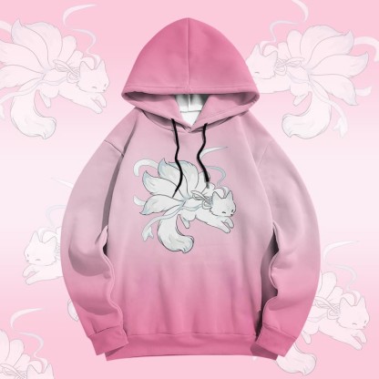 MODAKAWA Pullover-Hoodie mit Farbverlauf und Allover-Print eines neunschwänzigen Fuchses - Pink - 6XL - image 3