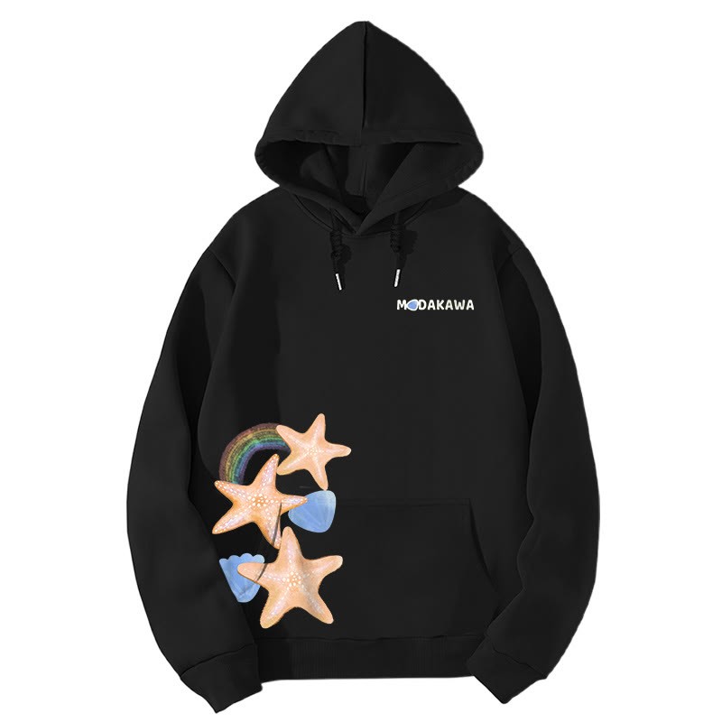 Modakawa Kapuzenpullover mit Farbverlauf, Seestern- und Buchstabenprint, locker geschnitten - Black - 5XL - image 5