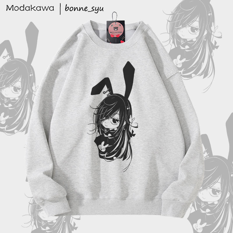 MODAKAWA X bonne_syu Bunny Girl Grafik Unisex Sweatshirt - Grey - 5XL - image 3