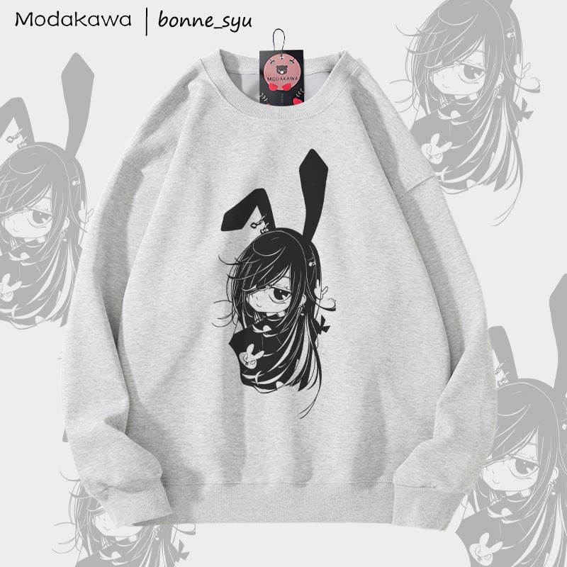 MODAKAWA X bonne_syu Bunny Girl Grafik Unisex Sweatshirt - Grey - 5XL - image 3