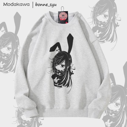 MODAKAWA X bonne_syu Bunny Girl Grafik Unisex Sweatshirt - Grey - 5XL - image 3