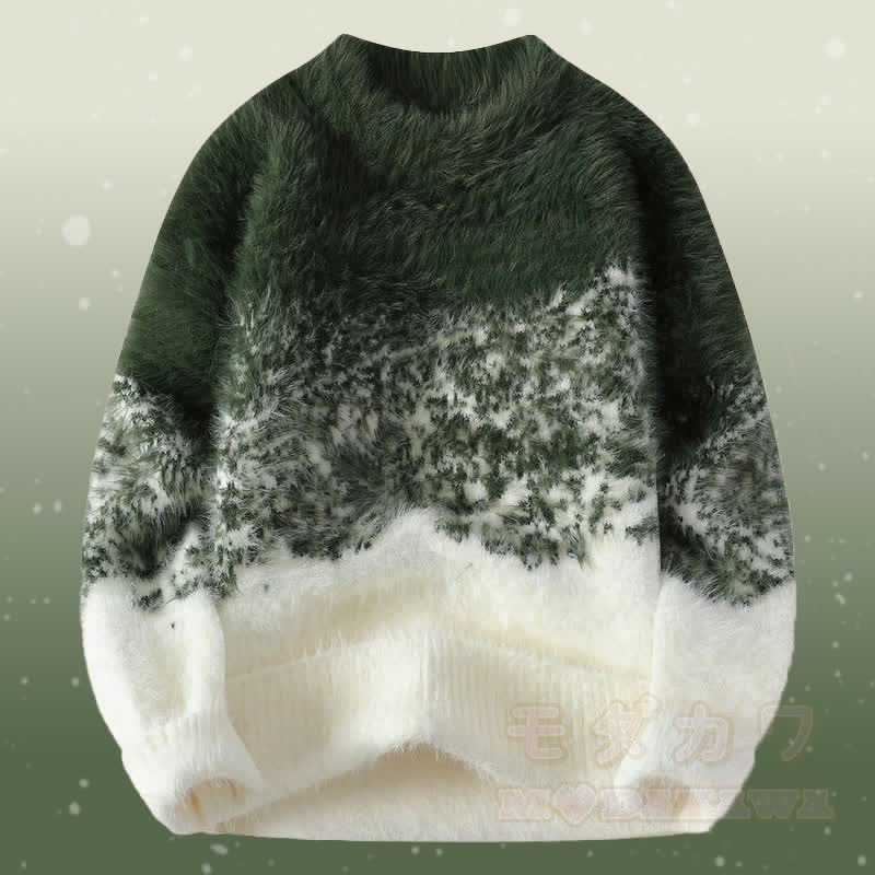 Zweiteiler: Farbverlauf-Strickpullover mit flauschigem Unterrock und Jeans - Grüner Pullover - 2XL - image 5